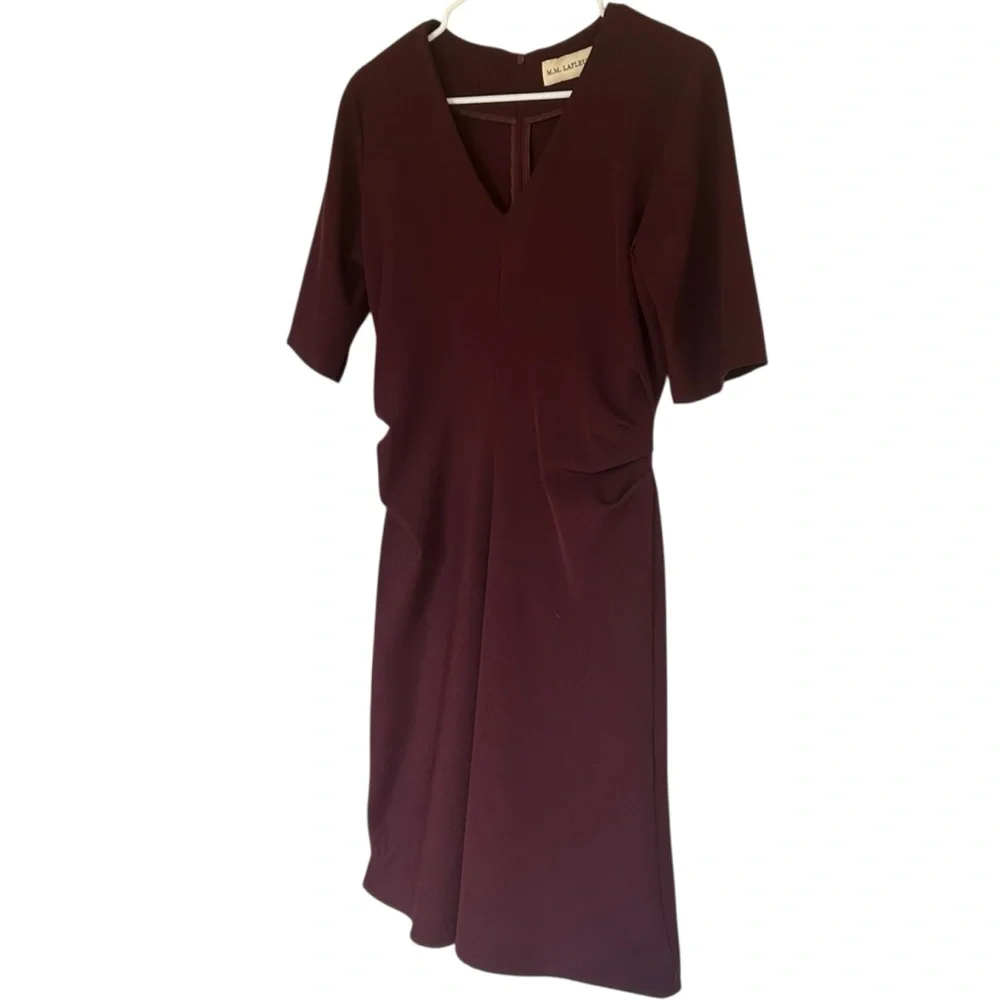 MM Lafleur Burgundy A Line Caroline Midi Dress V-Neck Size 10 Professional - Picture 3 of 14
